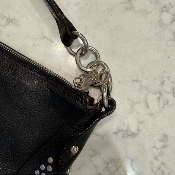 Vintage FURLA Black Studded Leather Hobo Shoulder Bag – Made in Italy - Picture 3 of 16